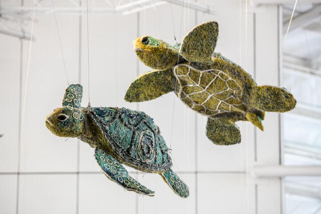 Ghost Nets sculptures in the museum foyer