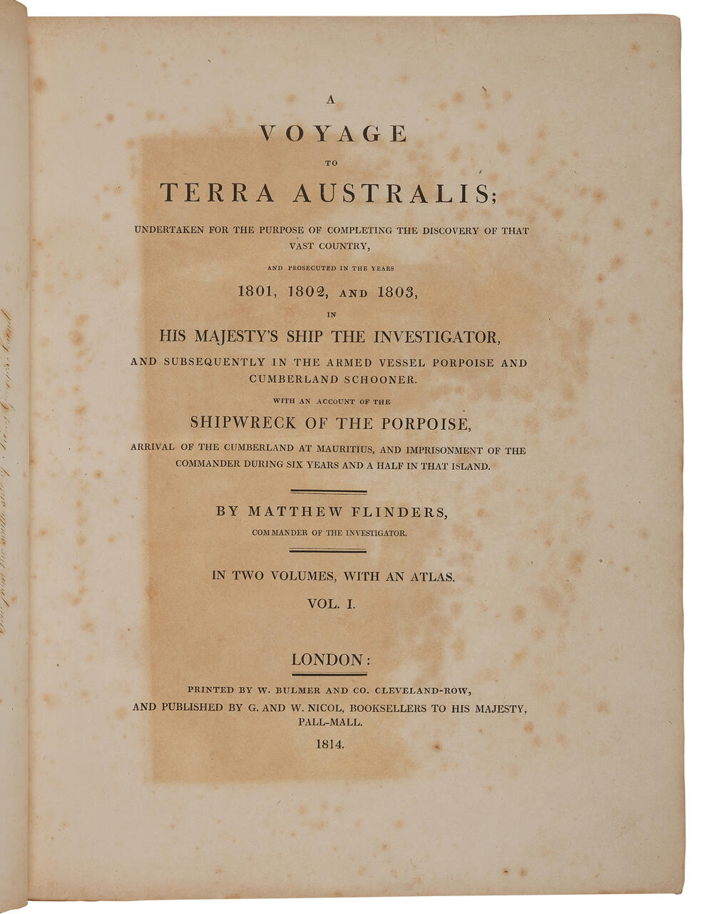 Yellowed book page with the words "A Voyage to Terra Australis"