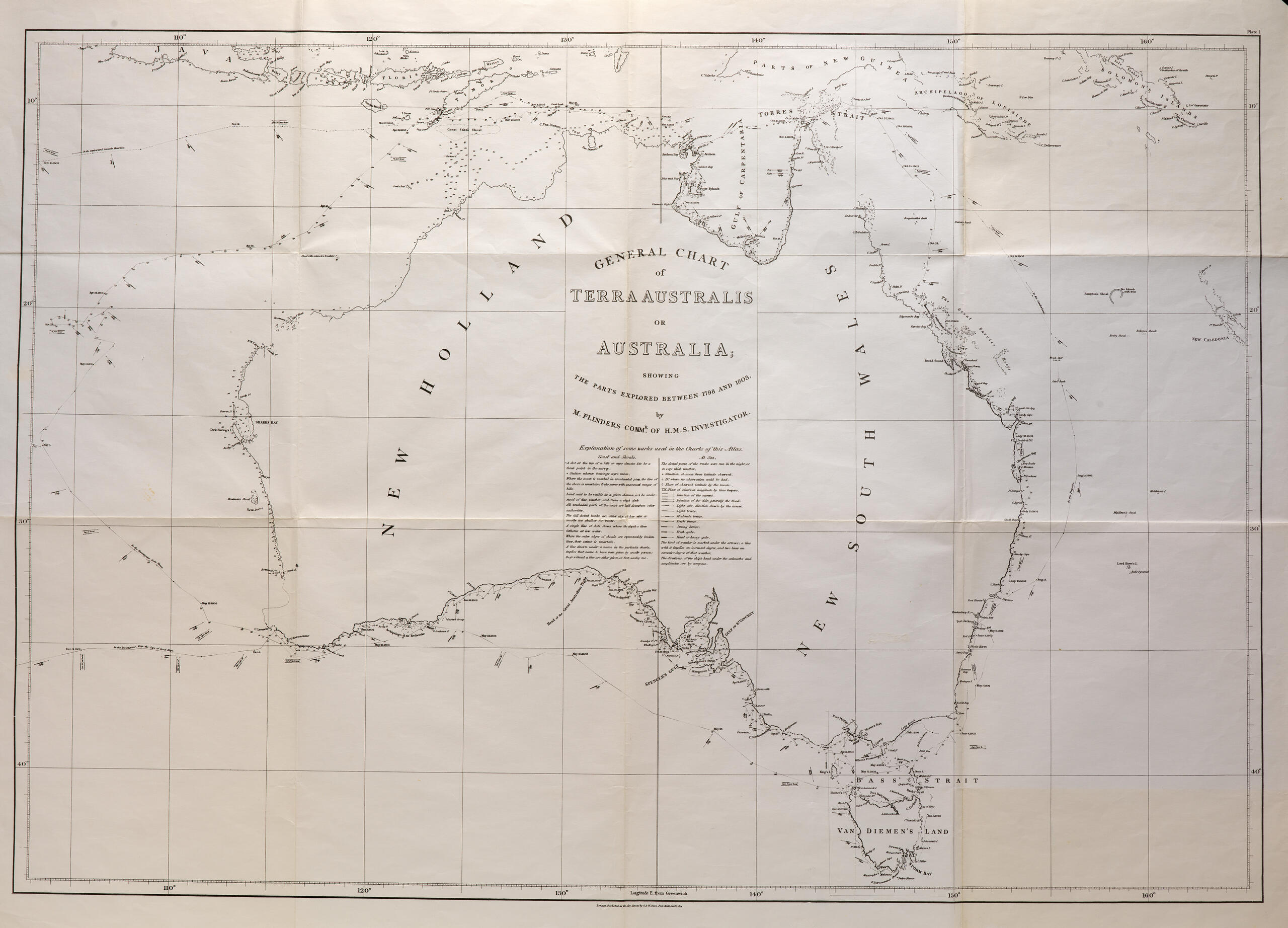Map showing the Australian coastline, printed in black ink on cream paper.  